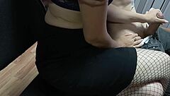 Cute feet and fishnets teach a young student a lesson in public handjob